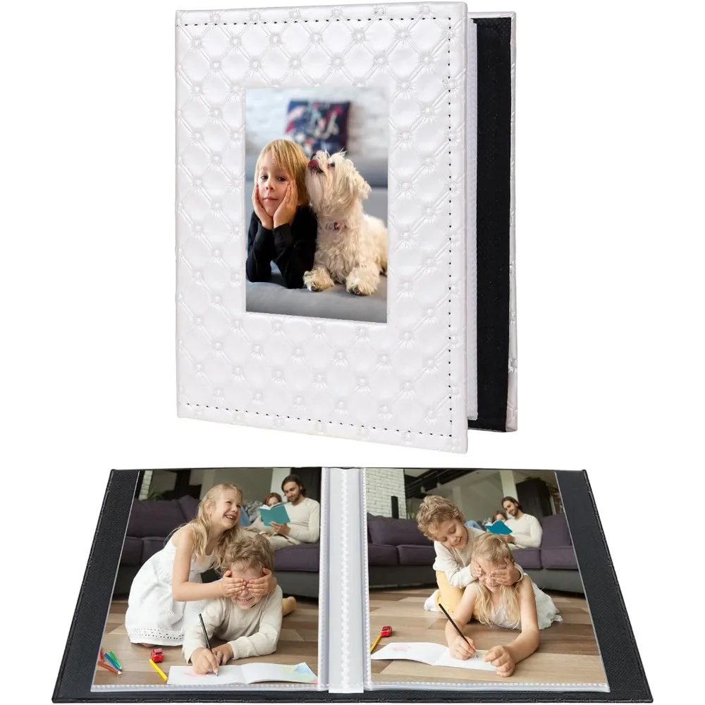 

Photo Album 4x6 52 Photos, Small Photo BookButton Grain PU Leather Window 26-Sheet Holds 52 Pictures for Picture Album