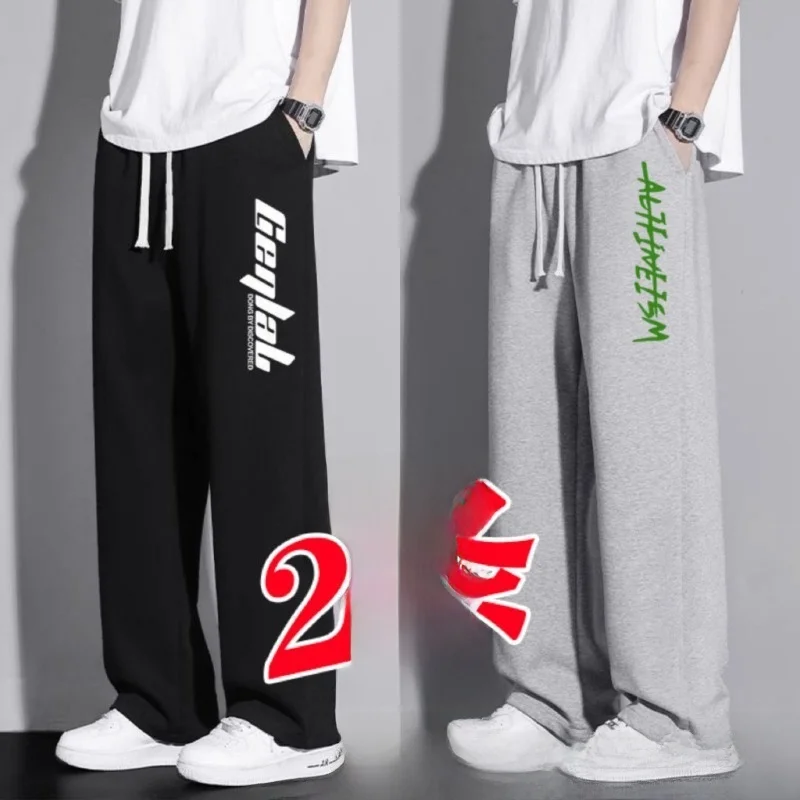 

Men's Loose Straight Leg Pants Breathable Thin Print Casual Trousers Korean Sle Comfortable Loose Fit Autumn Spring Wear