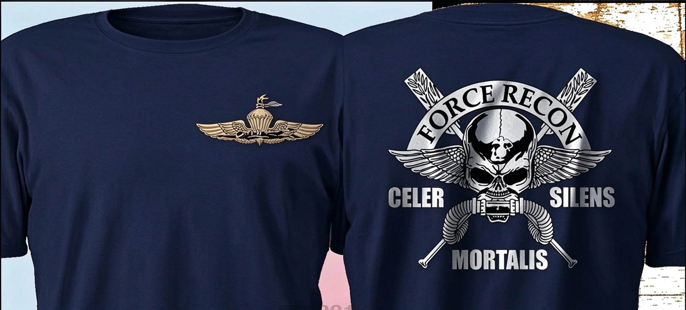 2026 New Tactical FORCE RECON Family Matching Oversized Unisex T Shirt Winged Skull Diver Print Short Sleeve Streetwear Tee
