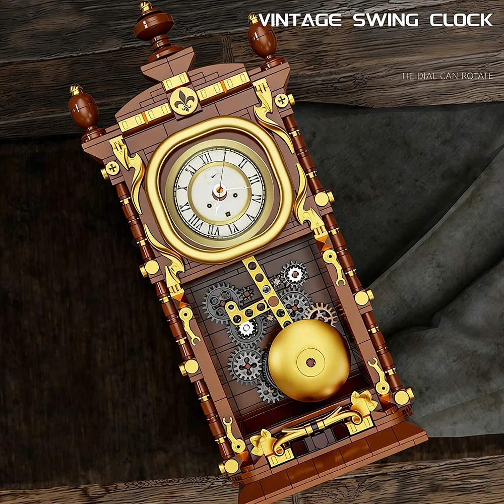Ideas Series MOC Vintage Swing Clock Building Block Creative Expert Clock Model Bricks Assemble Toys  Birthday Gift