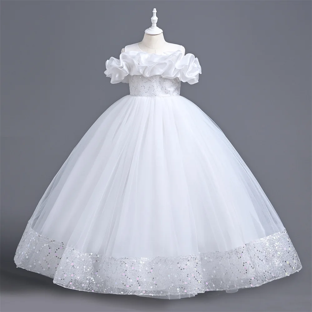 Baby Girls Flower Princess Ball Gown Party Lace Long Dress For Brithday Wedding Teenager Kids Christmas Dresses Children Clothes