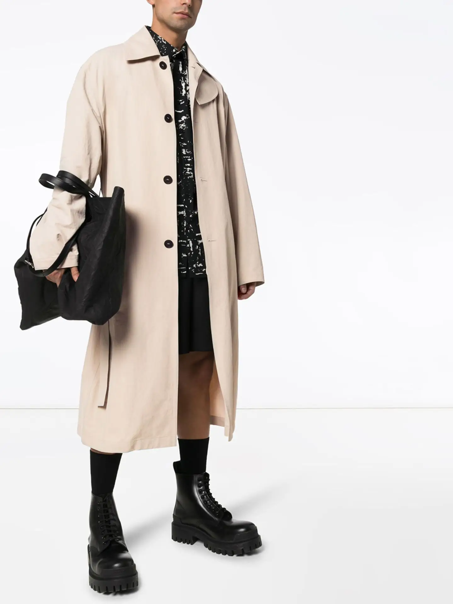 Spring and Autumn %100 Cotton Loose Long Trench Coat Simple Solid Color Lapel Jacket