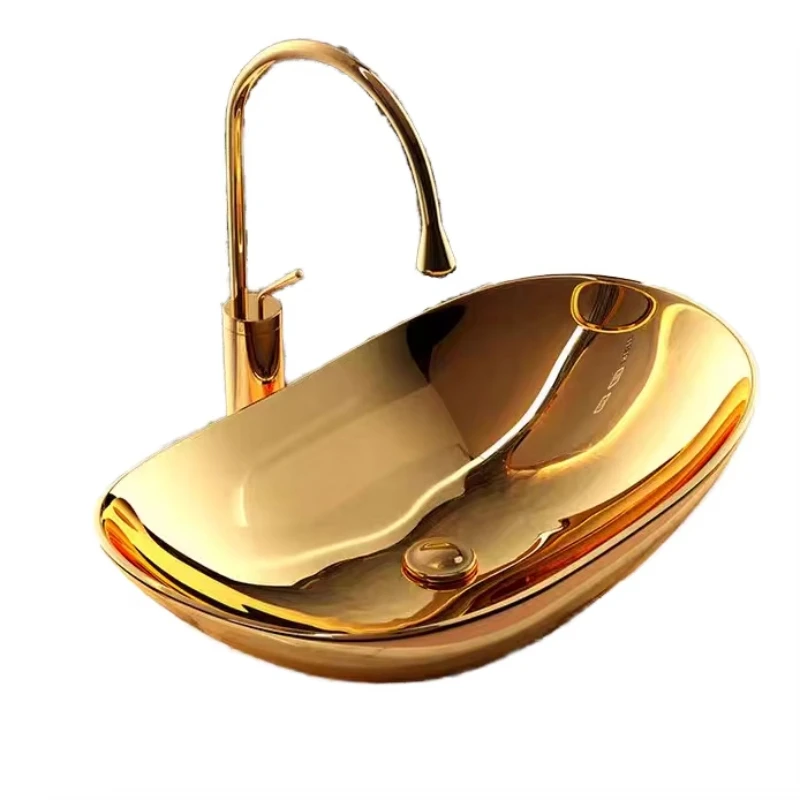 

Luxury Fashion Gold Bathroom Sink Ceramic Hot Selling Counter Above Hotel Gold/Silver Wash Basin
