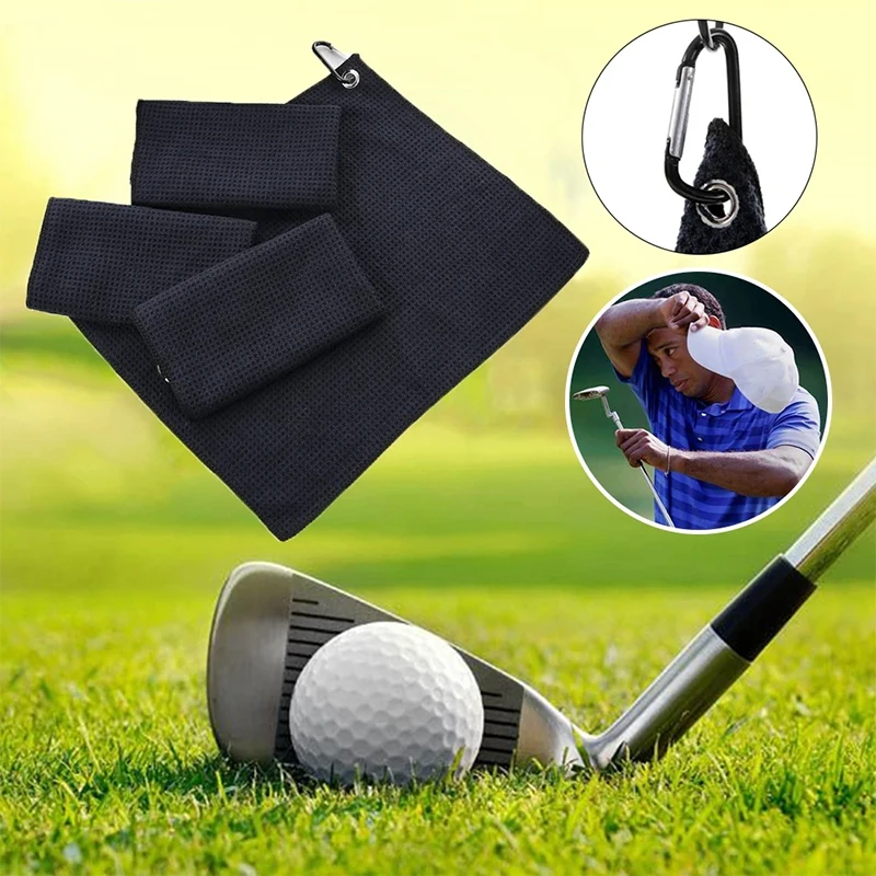 1Pc Black Microfiber Cotton Golf Towel With Carabiner Hook Cleans Clubs Golf Towel Balls Hands Cleaning Towels 40*60cm