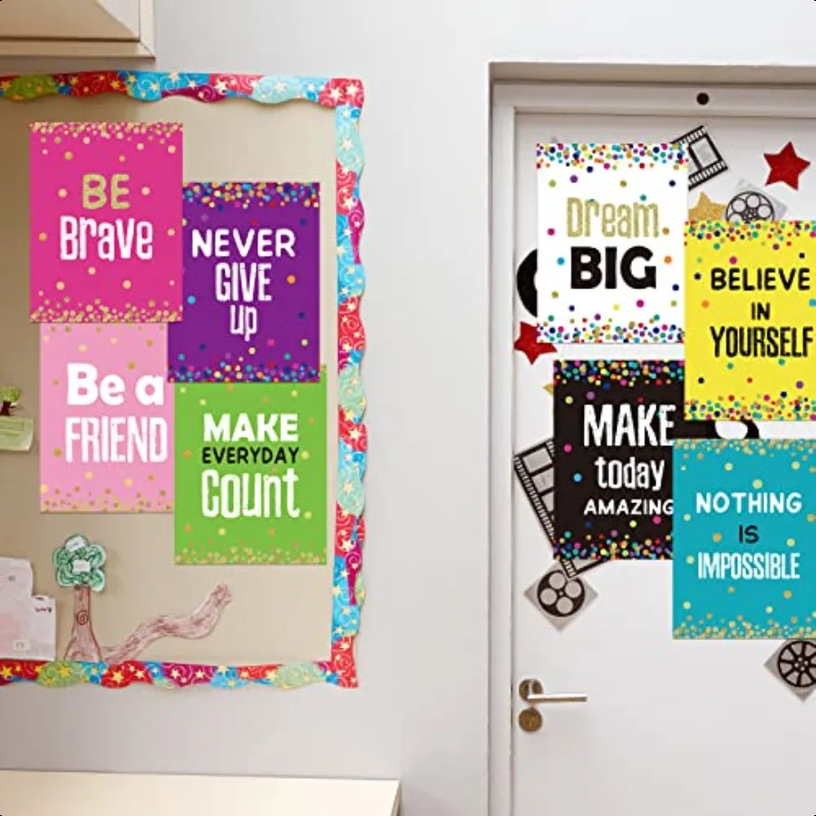 Chivao 8 Pcs Back to School Motivational Posters for Classroom 10x13 Growth Mindset Bulletin Board Decor with Inspirational Quo