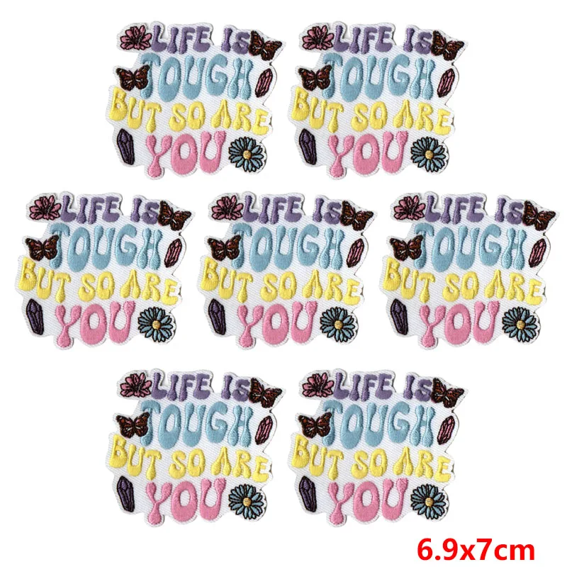 10 Pcs/lot Flowers Phrases/Letters Embroidered Patches For Clothing Stickers Cartoon Text Applique Iron On Patches On Clothes