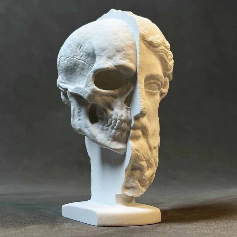 Retro Portrait Sculpture Abstract Half-faced Skull Jesus Plaster Sculpture Decorative Figurines Home Decoration Accessories