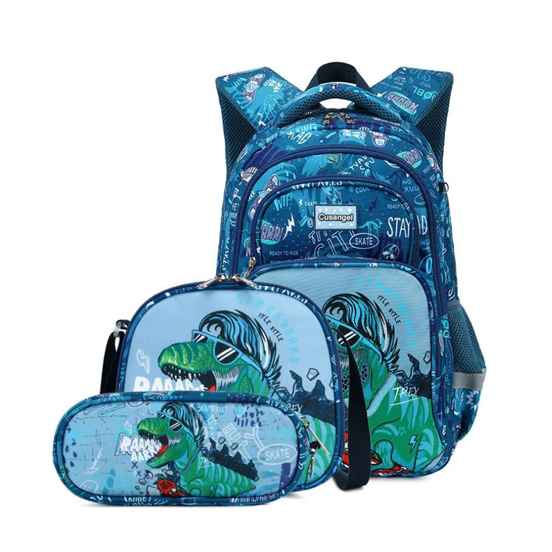 Mochilas escolares para niños y adolescentes, morral escolar con dibujo de dinosaurio, caja de almuerzo con estuche para lápices