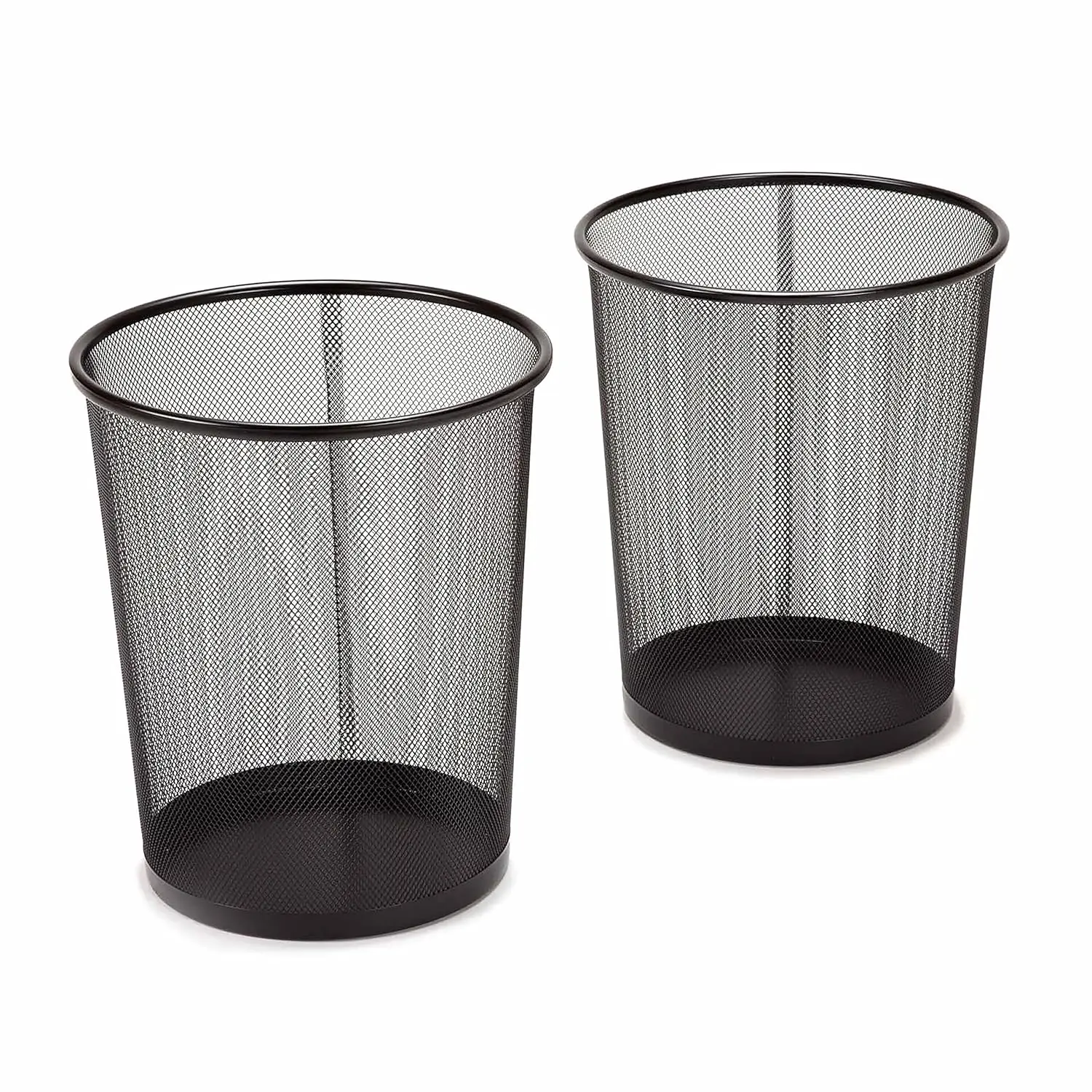 

2-Pack Steel Mesh Round Trashcan Wastebasket for Trash or Recycle in The Home, Office, or Garage, Black, 6 Gallon