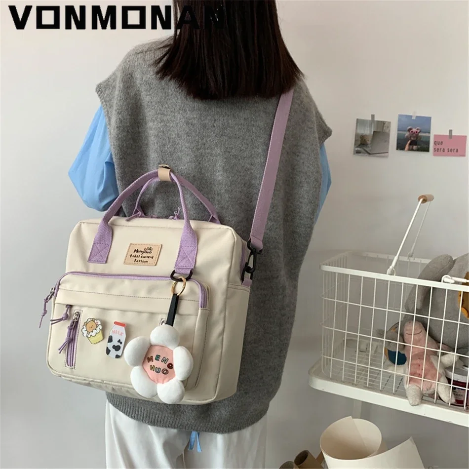 3 In 1 Backpack for Teenage Girl Ring Buckle Portable Travel Shoulder Bag Female Small Schoolbag Badge Woman Rucksack Satchel