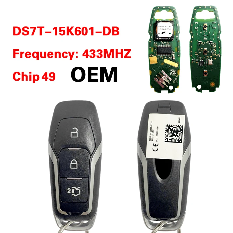 

CN018018 Aftermarket 2 Buttons Smart Remote Key FCC DS7T-15K601-BE 49 Chip 434Mhz Keyless Go For Ford ranger