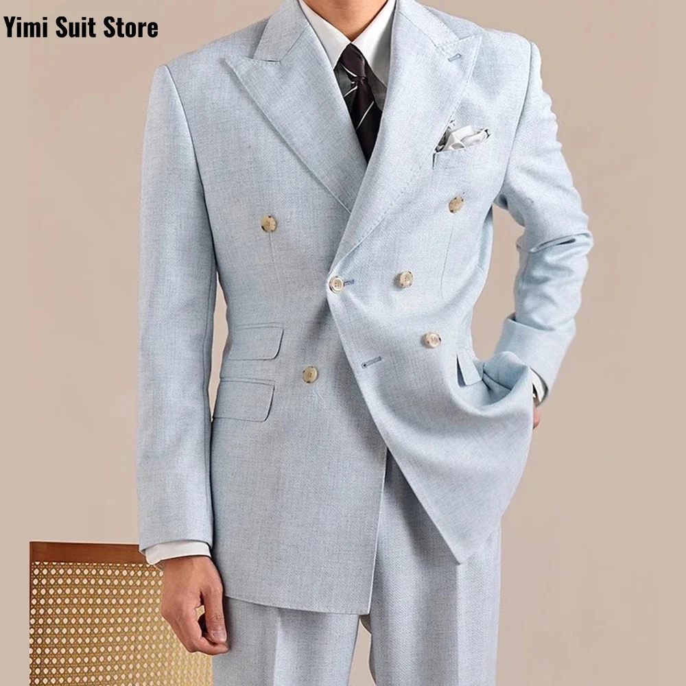 

Luxury Men Suits Set 2 Pieces Double Breasted Office Wedding Groom Business Suits for Male's Clothing Blazer Sets Jacket+Pants