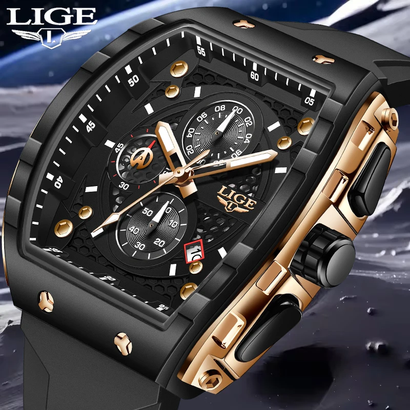 

LIGE Fashion Military Quartz Watches For Men Casual Business Sports Waterproof Watch Men Top Brand Luxury Square Chronograph