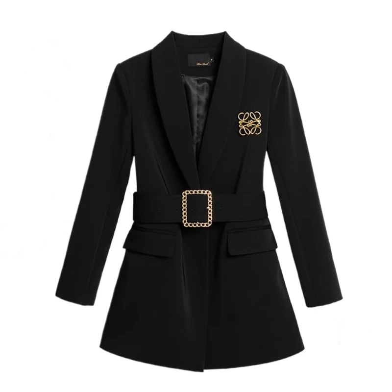 Women Blazers Coat Lace Up Suit Mid Length Slim Fit Suit Clothing