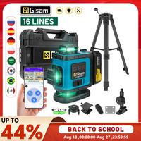 Gisam 16 Line 4D Laser Level with Tripod Green Line Self-leveling 360 Horizontal Vertical Cross Light Measure Powerful Beam