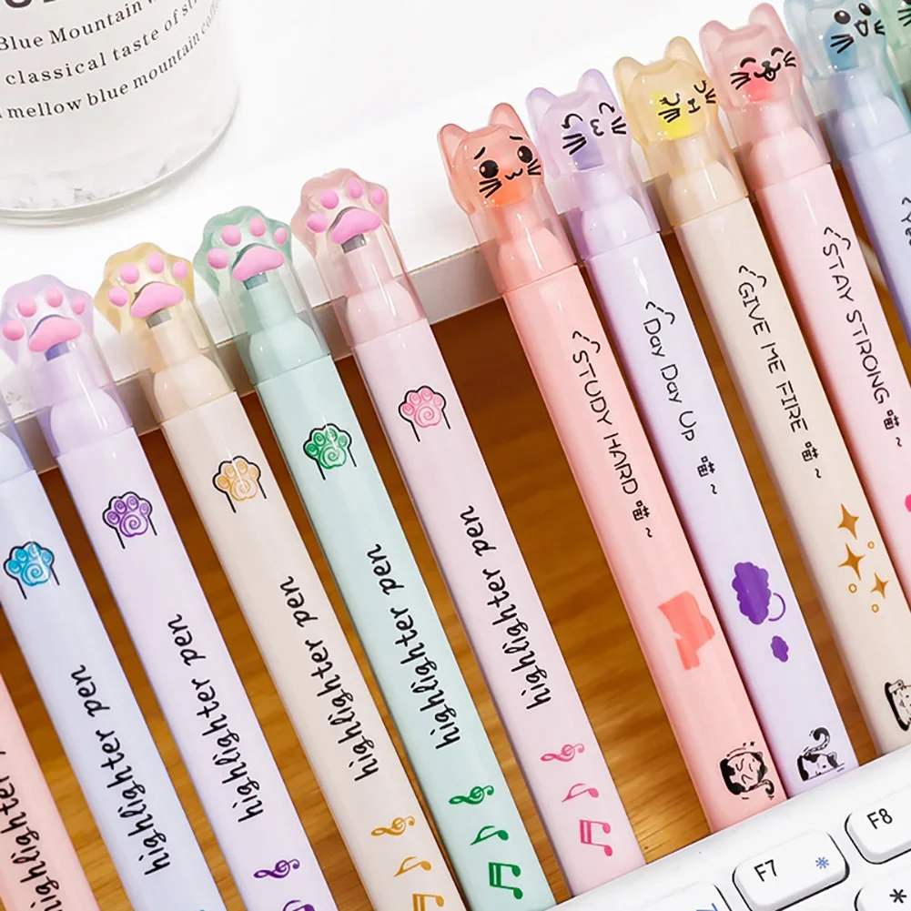 6Pcs Cute Cat Claw Pastel Color Highlighters Kawaii Drawing Art Highlighters Markers Fluorescent Pen Gifts School Stationery