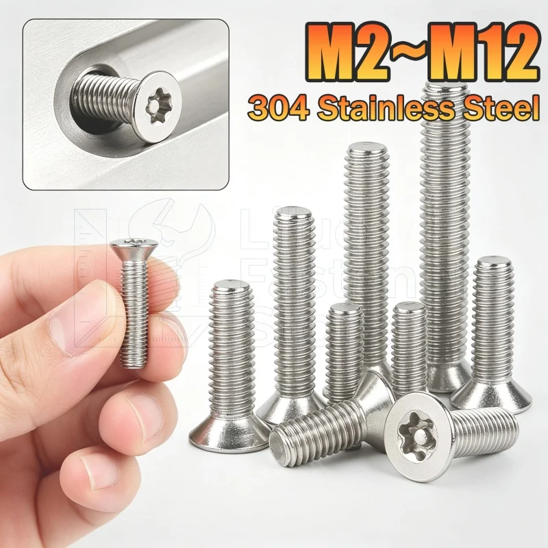 M2 M2.5 M3 M4 M5 M6 M8 M10 M12 304 Stainless Steel Torx Flat Countersunk Head with Column Pin Tamper Proof Security Bolt Screw