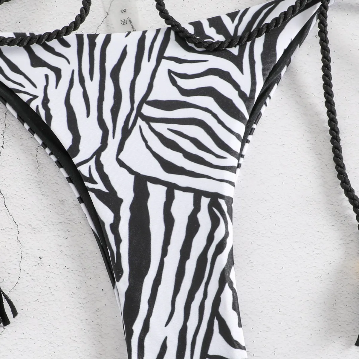 جديد مثير مثلث مضفر شرابة سلسلة بيكيني رفع البرازيلي ملابس النساء زيبرا طباعة البيكينيات ملابس السباحة ثونغ لباس سباحة