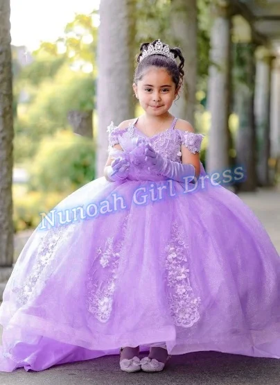 Princess Flower Girl Dresses for Wedding Lace 3D Floral Beaded Girl Kids Birthday Party First Holy Communion Gown Customized