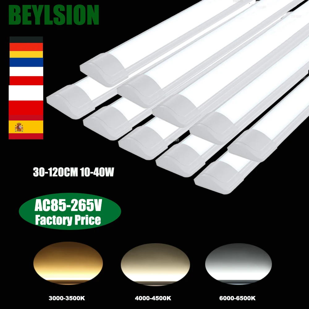 YISIONY 10PCS 30-120CM 40W 110V-220V LED Tube Lights Linear LED Lamps Tube Surface Mounted Ceiling Commercial Lights For Home