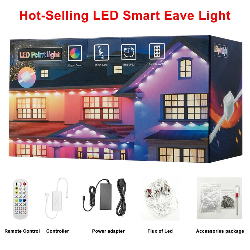 30M RGB Eaves LED Lights Inteligentne trwałe światła zewnętrzne Sznurkowa aplikacja Bluetooth świąteczne lampki świąteczne Pełna impreza w domu