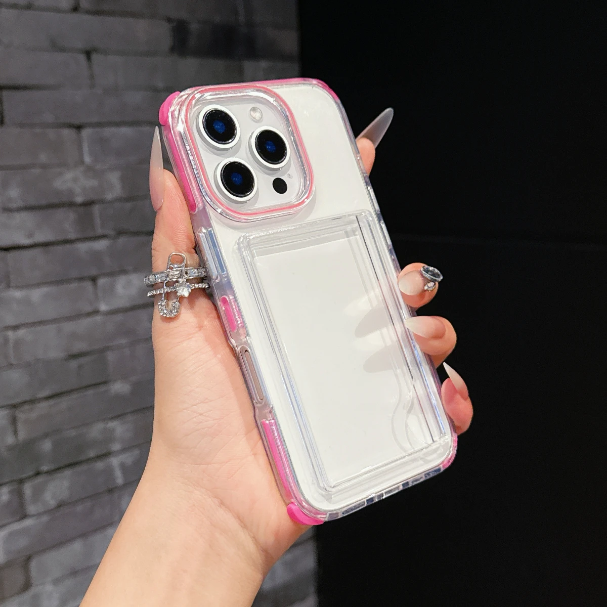 

Candy Color Card Slot Bag Phone Case For iPhone 14 13 15 16 Pro Max Plus Transparent Air Shockproof Camera Protection Cover
