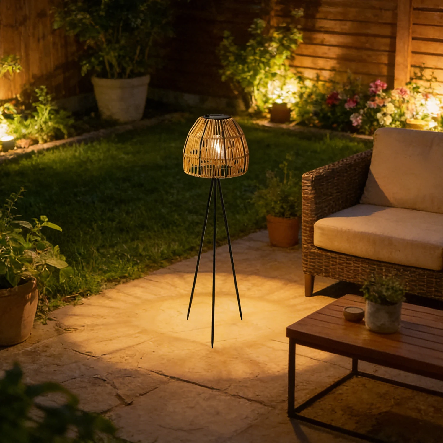 A Handmade Rattan Sun Lamp, No Electricity Needed, Outdoor Courtyard and Garden Decoration, Path Decoration, and Holiday Atmosphere