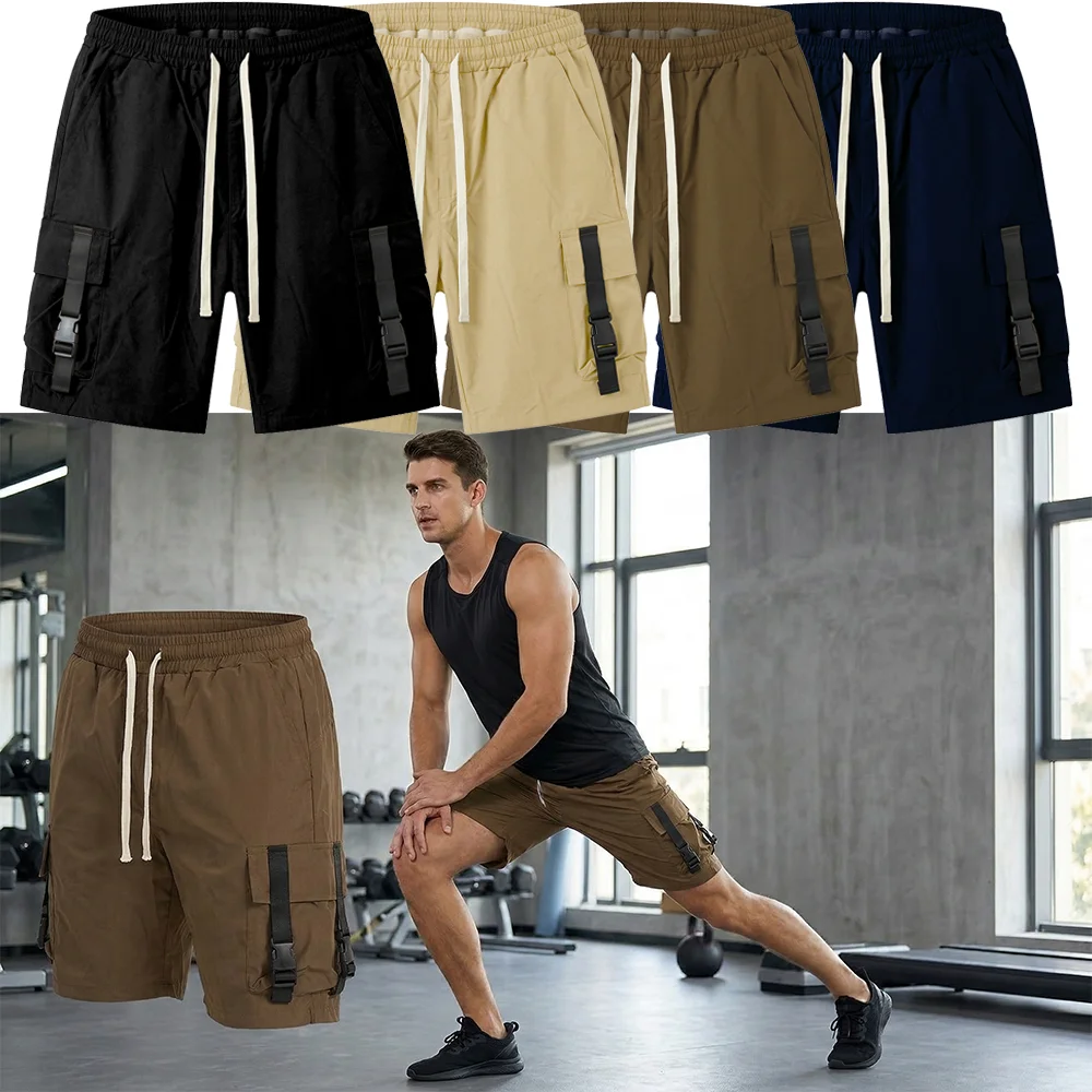 

Men's Baggy Cargo Shorts Y2K Streetwear Hip Hop Overalls Brown Shorts with Buckle Ribbon Harajuku Casual Loose Short Pants