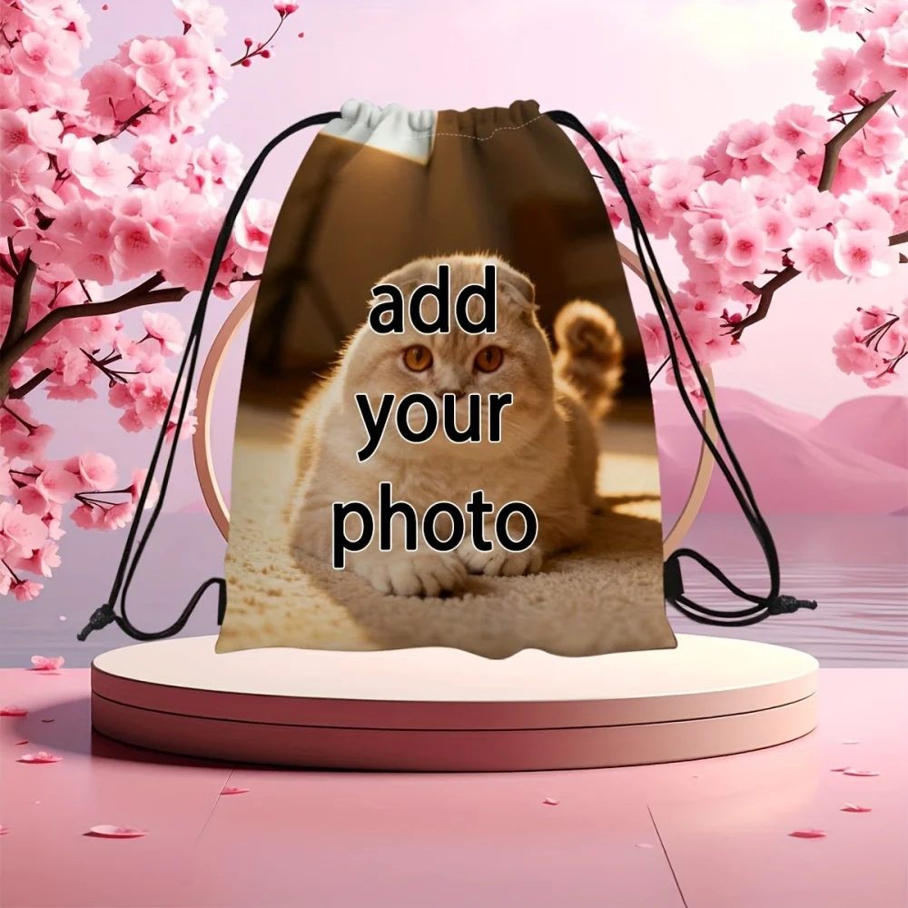 1Pc Customizable Photo Drawstring Backpack – Custom Photo, Drawstring Bag for Gym, Sports Team, Beach, Travel & Daily Carry