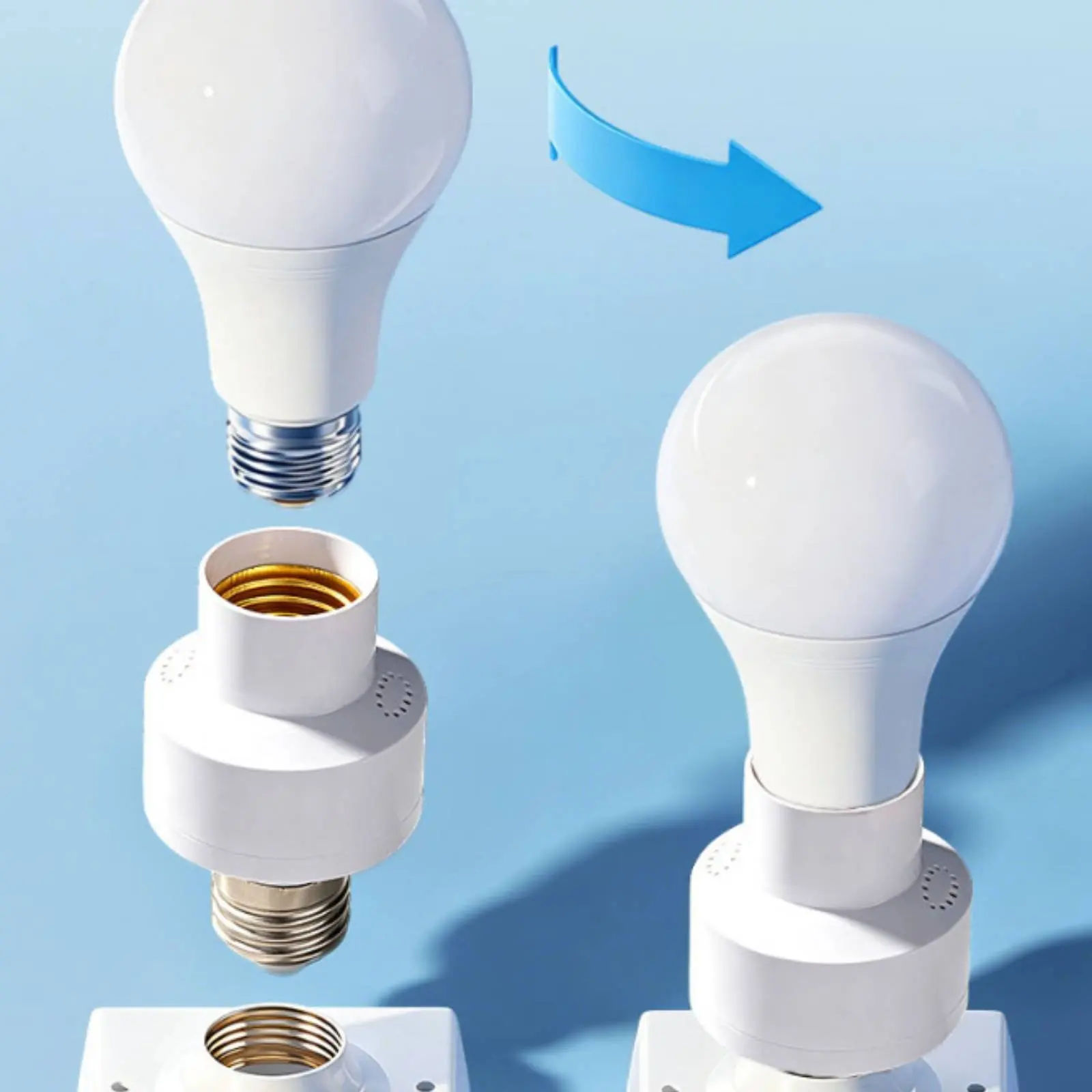 

Voice Control Bulb Socket Heat-Resistant Automatic LED Socket Head Motion Activated Bulb Holder Easy Install for Entryway