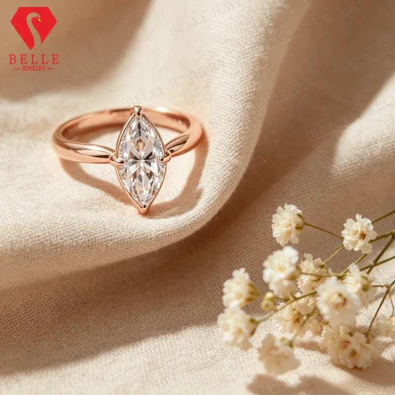 Moissanite Ring 925 Sterling Silver 1‑3CT D Marquise GRA Certified Fine Jewelry Hypoallergenic Fade Resistant Present Ornament