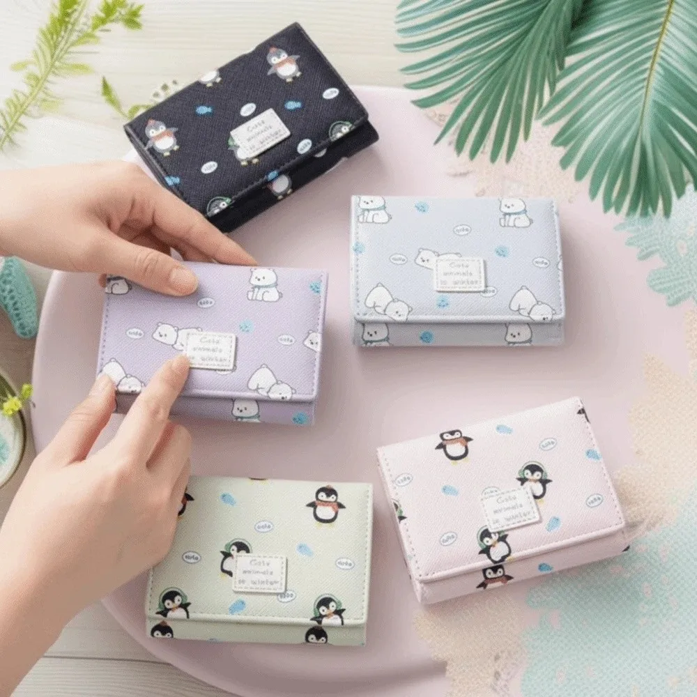 

Portable Animal Printed Wallet PU Leather Polar Bear Short Leather Purse Fashion Anti-splash Water Penguin Patterned Card Bag