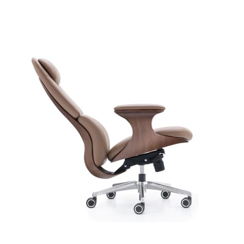 Napa Top Layer Cowhide Stick Wood Office Chair Grain Frame Aluminum Alloy Feet Silent Swivel Ergonomic Chair Office Furniture