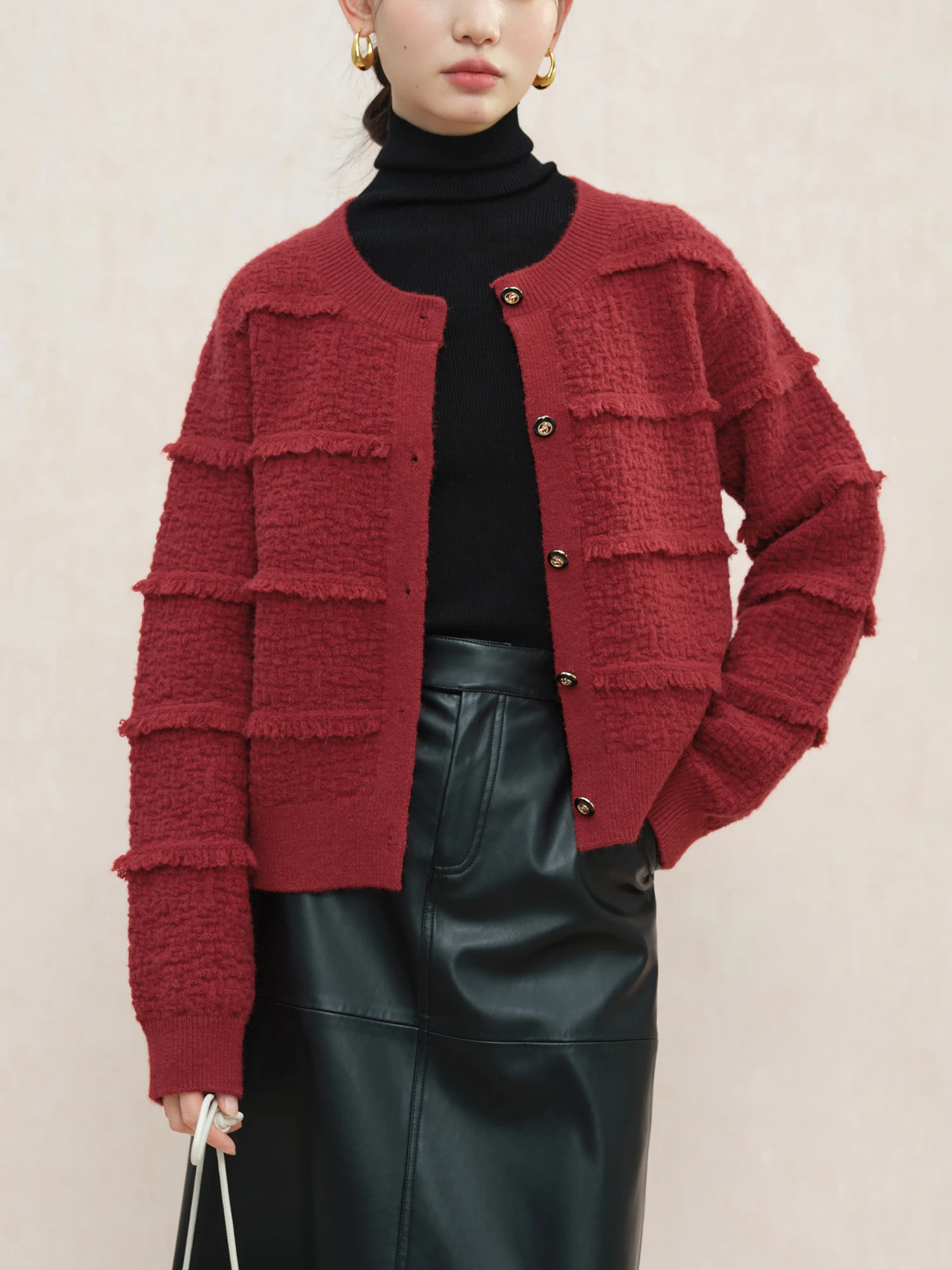 ZIQIAO Petite Size Retro Red Style Knitted Cardigan Jacket for Women 2024 Autumn Winter New Women Casual Loose Top 24ZQ94146