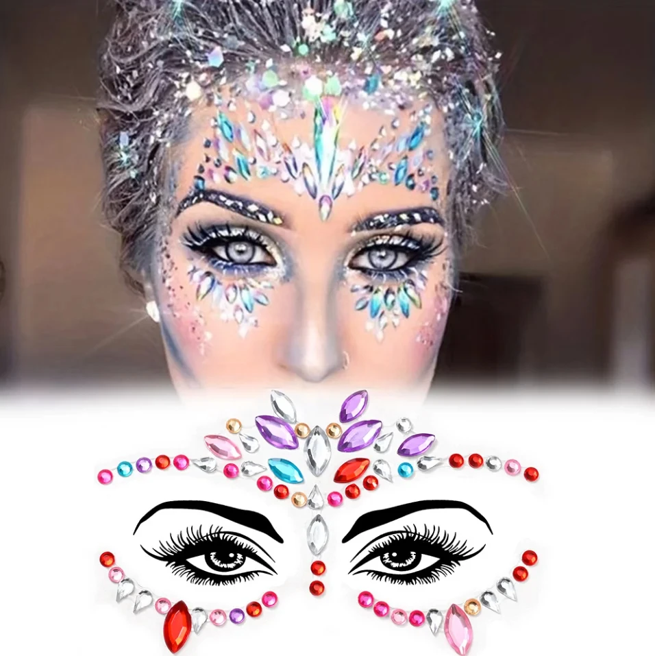 5Pcs 3D Diamond Face Jewels Body Rhinestones Stickers for Party/Wedding/Festival Self-Adhesive Face Gems with Glitter Crystal image 2