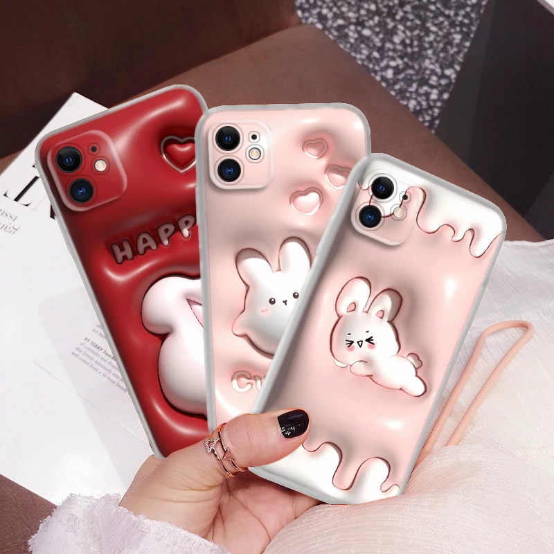 G141 3D rabbit cute cartoon Soft Case for LG K71 K8 Plus K9 Lite Q510 K92 Q92 Stylo 6 7 V40 V50 V60 Velvet G9 X4 Q61 Q60