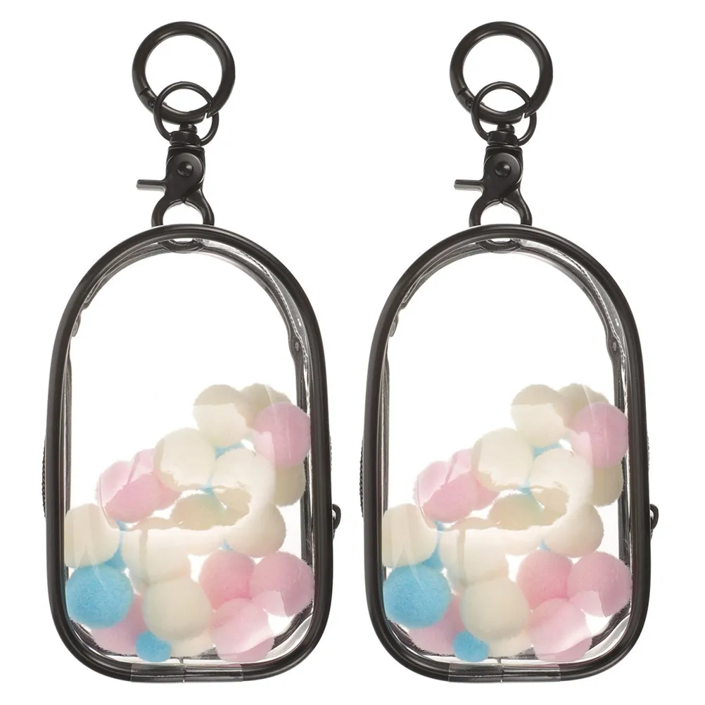 

2Pcs Clear Figure Display Bag Pom Poms Portable Dustproof Organizer Mini Collectibles Storage Case Keychain Unique Hanging Bag