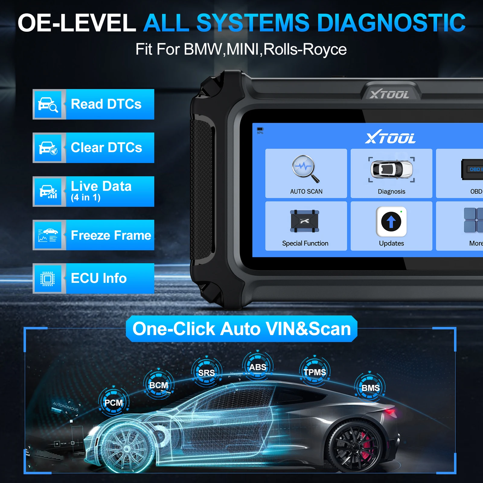 XTOOL IP500 لسيارة BMW Obd2 أداة مسح ثنائية الاتجاه مع ترميز وحدة التحكم الإلكترونية 23+ إعادة تعيين خدمات حاقن الترميز تحديث مجاني مدى الحياة