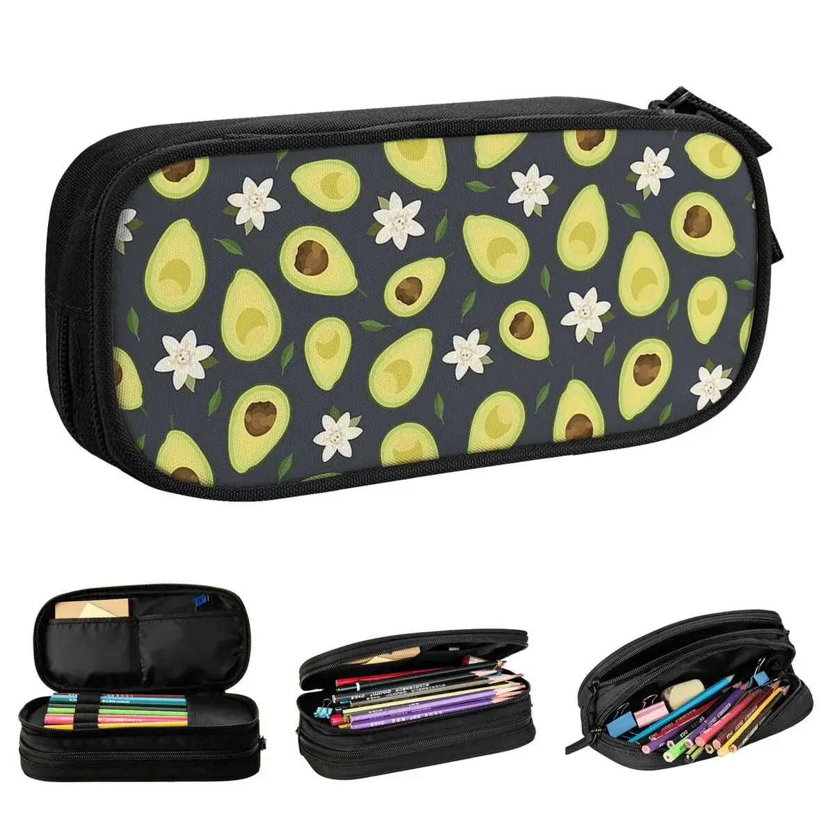 Cute Avocado And Flower Pencil Case Fashion Guacamole Vegan Lover Pen Box Bag Girl Boy Big Capacity School Supplies Pencilcases