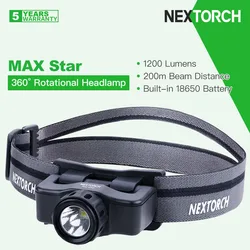 Nextorch MAX Star 360° Rotational Headlamp/Flashlight with Magnetic Dial Switch, 1200 Lumens,Built-in Rechargeable 18650 Battery