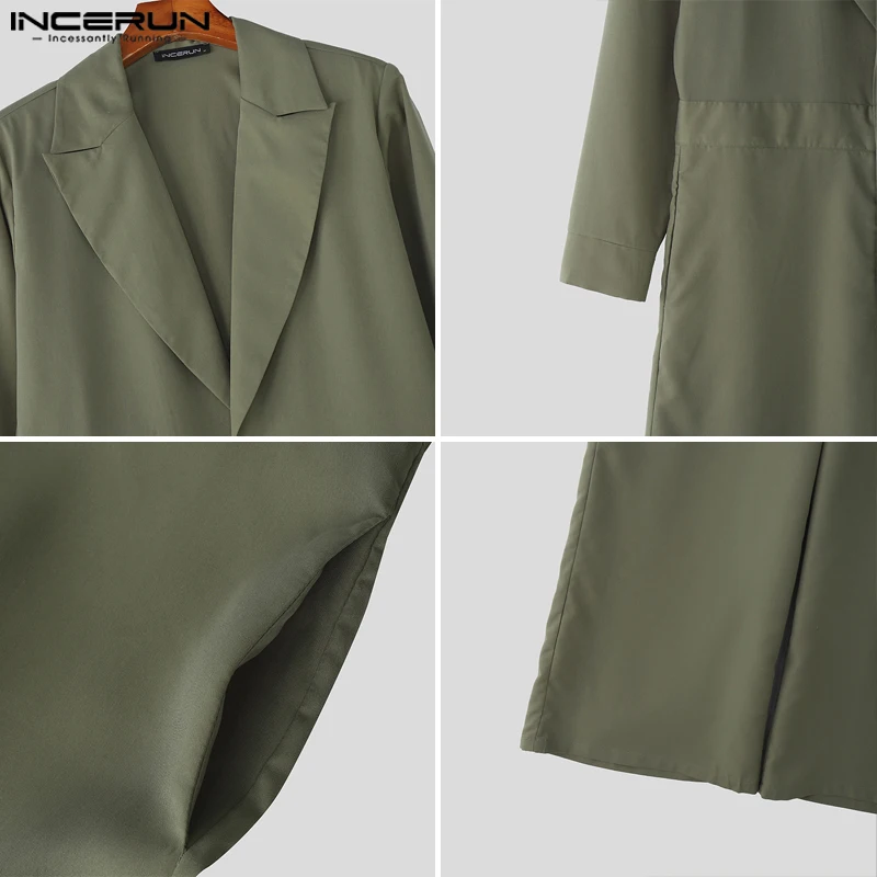 INCERUN Tute da uomo Tinta unita Risvolto Manica lunga Un bottone Pagliaccetti maschili Streetwear Moda allentata Casual Tute eleganti da uomo