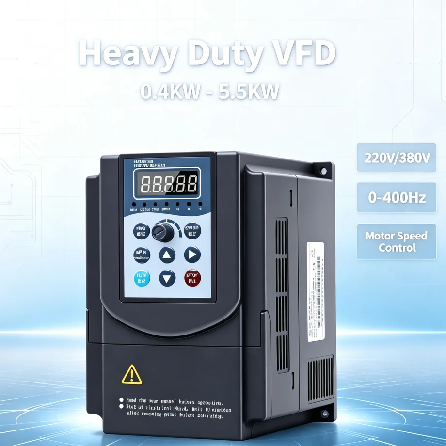 Heavy Duty VFD 0.4-5.5KW Single Three Phase Motor Speed Controller 0-400Hz Detachable Control Panel