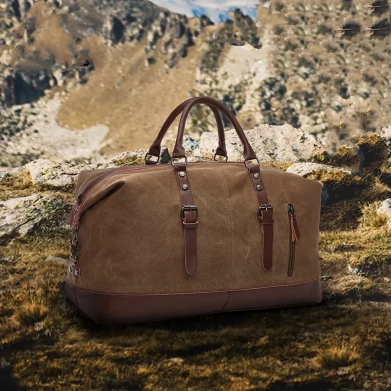 Borsa da viaggio in tela da uomo simulazione in pelle PU bagaglio da esterno borsa da viaggio per il Fitness borsa da viaggio di grande capacità borsa da viaggio per escursionismo