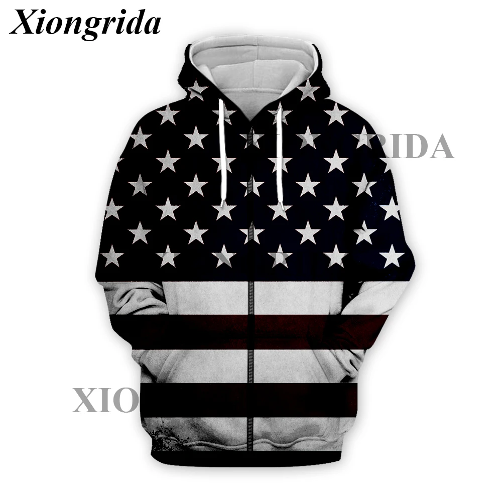 Newest USA Flag Zip Hoodies Sweatshirt Men Oversized Pullovers Hoodies Casual American Stars and Stripe 3D Hooded Unisex Streetw