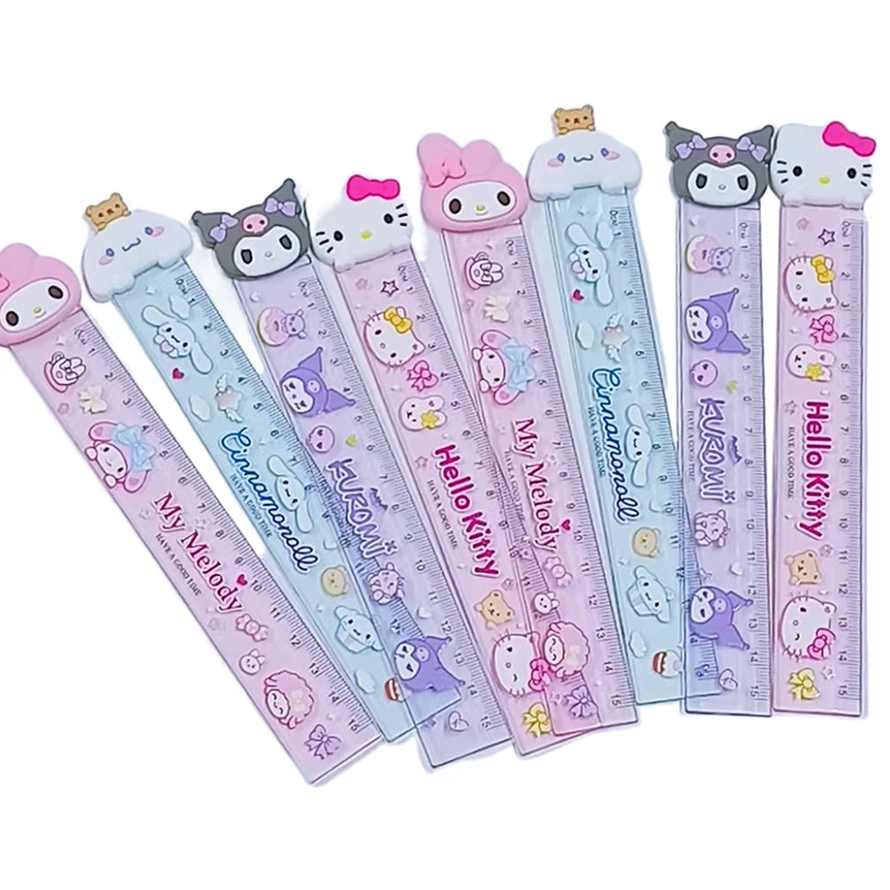 1pcs Sanrio Ruler Hello Kitty Kuromi My Melody Cinnamoroll Cartoon Children Students 15cm Ruler Kawaii Stationery Gift Random