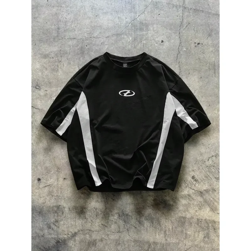 Shorts Comfortable Breathable Casual Men Black White Paneled T Shirt Oversized Streetwear Y2K Cyber Logo Print 2026