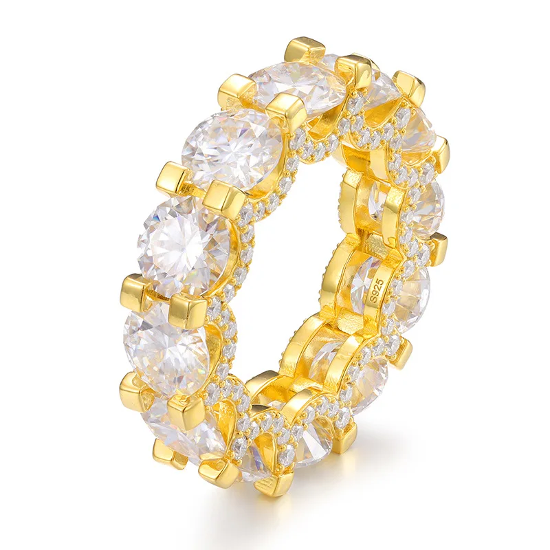 S925 Sterling Silver Wedding Bands Round 8mm Moissanite Ring Plating Yellow Color Men Women