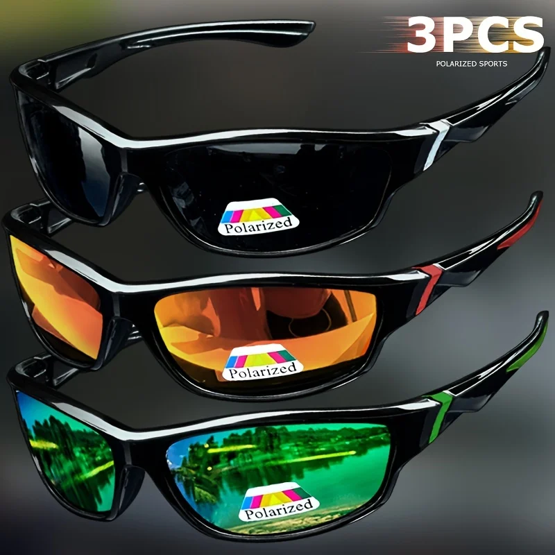 1/3PCS Vintage Sports Sunglasses Men Women Fishing Running Cycling Mountaineering Sport Man Sun Glasses Anti-Glare UV400