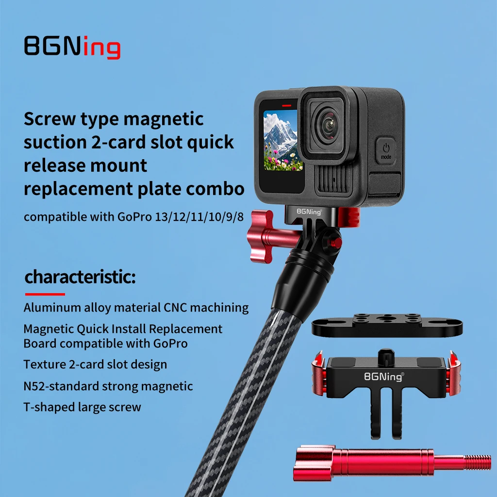 Schnellverschluss-Basisklemme mit M5-Rändelschraube für GoPro Hero 13 12 11 10, Ersatzhalterung, N52-Magnet, rutschfest, 1/4 Zoll Stativadapter – Detail 10