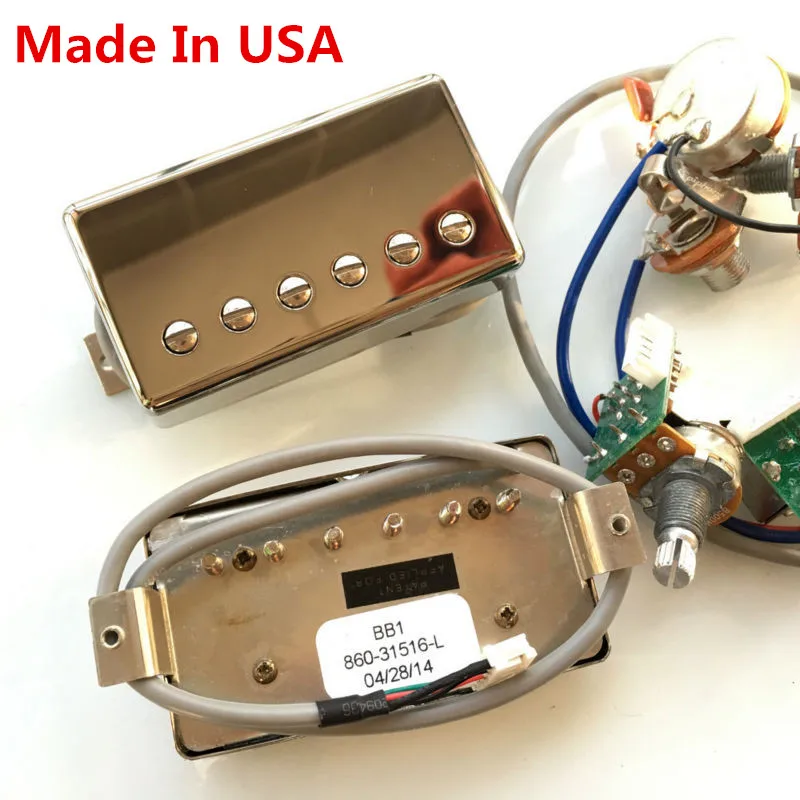 1 Set Electric Guitar Humbucker Pickups with Pro Wiring Harness BB1 BB2 BB Series Nickel Cover silver Made In USA